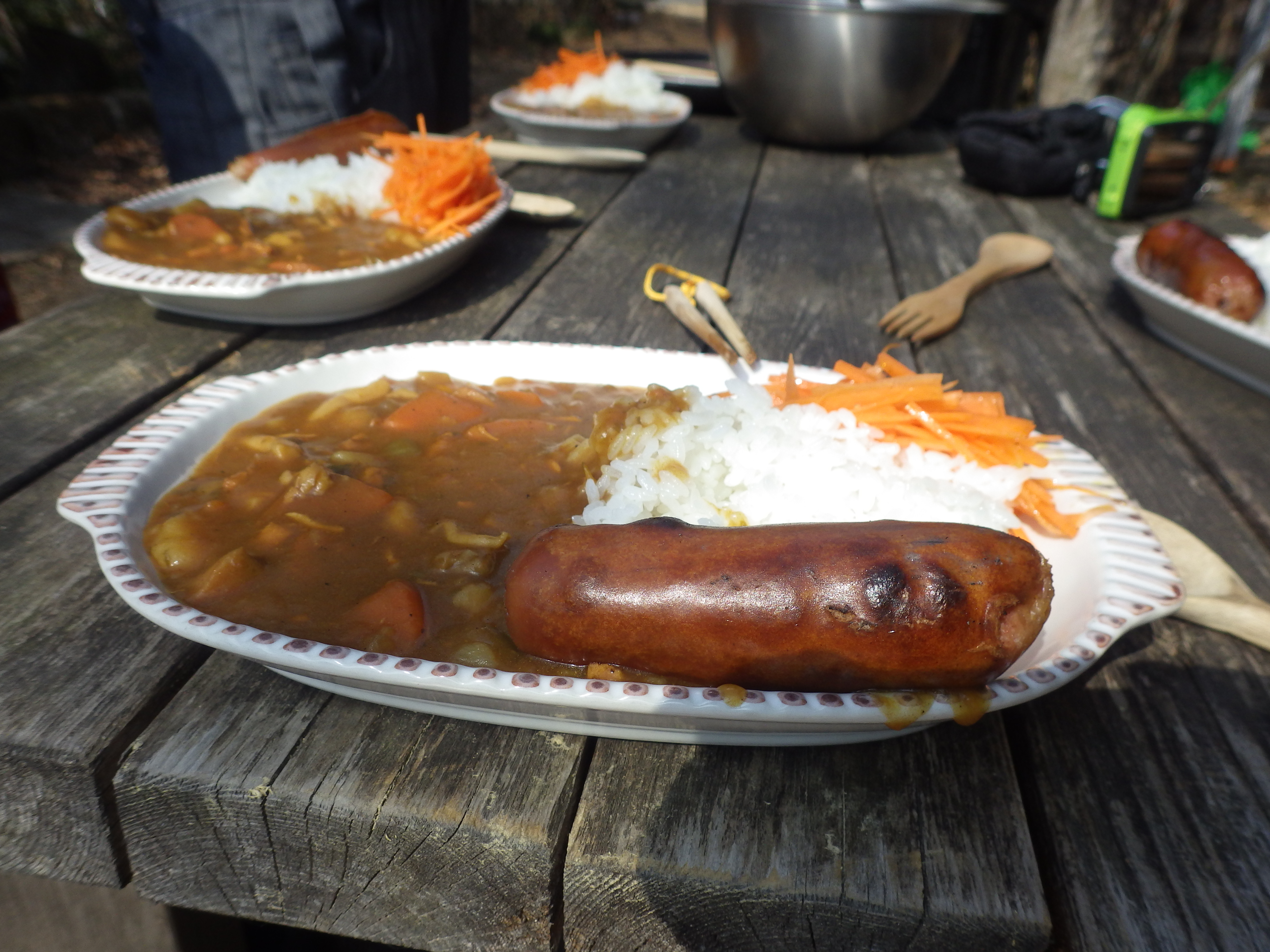 飯盒炊爨,焚き火ソーセージ,カレー